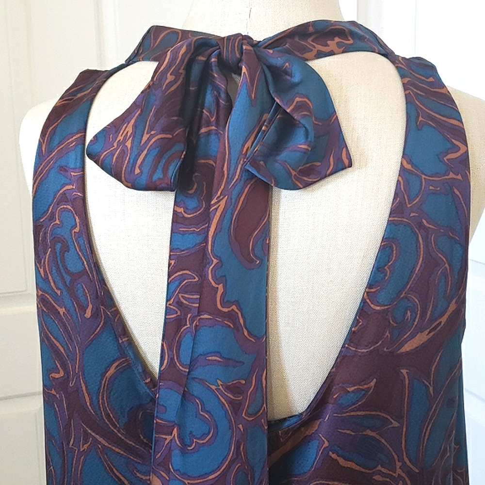 Marc by Marc Jacobs Silk Paisley Cutout Bow Back Dress Jewel Tone M Y2K Vintage - Picture 5 of 9
